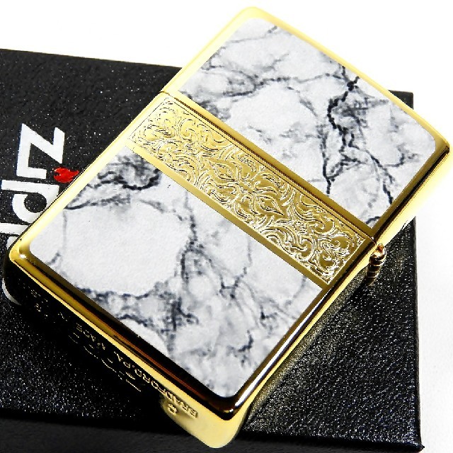 ZIPPO(ジッポー)の送料無料☆zippo☆両面加工☆大理石柄☆アラベスクラインG☆GD/WH☆ジッポ メンズのファッション小物(タバコグッズ)の商品写真