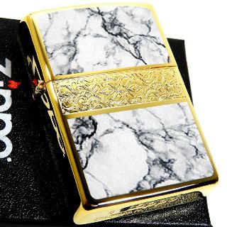 ジッポー(ZIPPO)の送料無料☆zippo☆両面加工☆大理石柄☆アラベスクラインG☆GD/WH☆ジッポ(タバコグッズ)