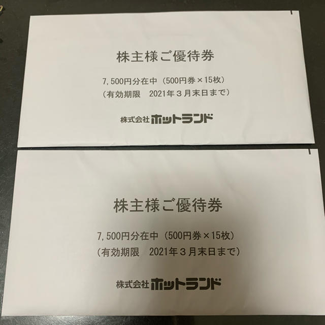 ホットランド　株主優待　15000円分フード/ドリンク券