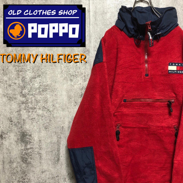 TOMMY HILFIGER(トミーヒルフィガー)のトミーヒルフィガー☆フラッグ刺繍ナイロン切替フリースアノラック 90s メンズのジャケット/アウター(ブルゾン)の商品写真