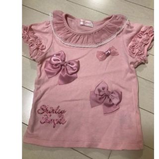 シャーリーテンプル(Shirley Temple)の新品　リボンレースカットソー(ピンク 100 cm 新品未使用タグなし）(Tシャツ/カットソー)