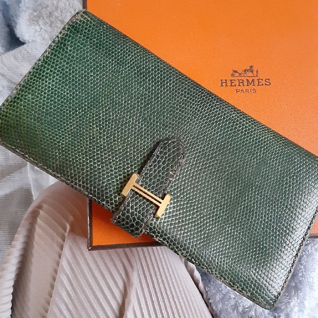 エルメス HERMES ベアン リザード ブルージーン 中古 使用品