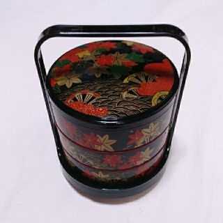 手提げ 台付 三段重箱 紅葉(弁当用品)