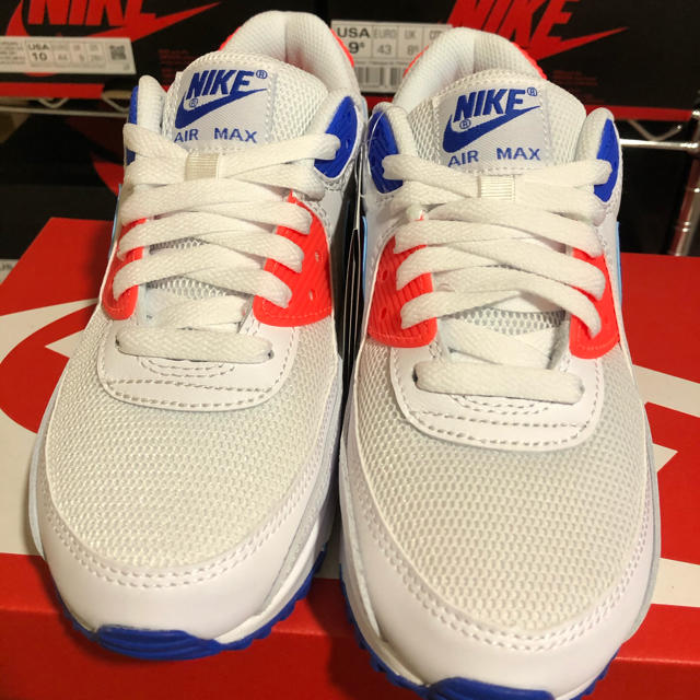 NIKE - ナイキ エアマックス90 白 赤 青 23.5 75の通販 by ha.s NIKE - ナイキ エアマックス90 白 赤 青 23.5 75の通販 by ha.s