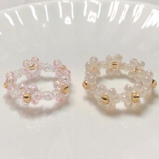 ピンクゴールド　ビーズリング　비즈반지　ハンドメイド(リング)