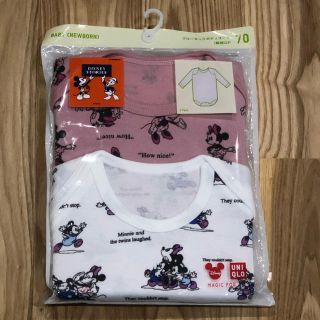 ユニクロ(UNIQLO)のUNIQLO クールネックボディスーツ　長袖　2枚　70(肌着/下着)