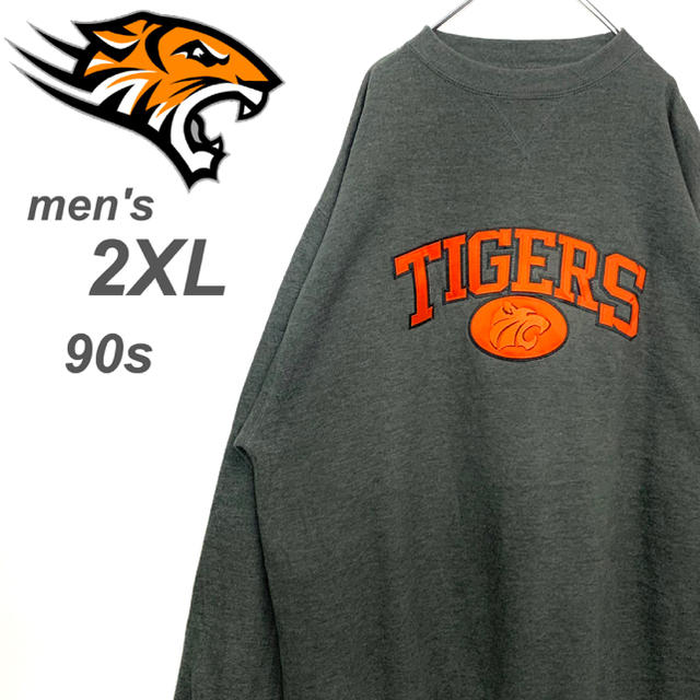 USA輸入古着 90s TIGERS カレッジスウェット 刺繍ワッペンロゴ メンズのトップス(スウェット)の商品写真