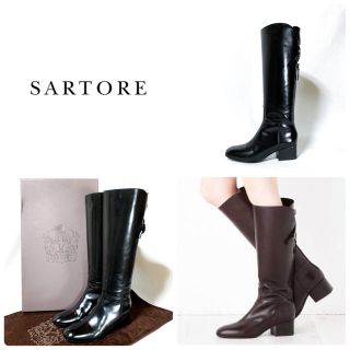 サルトル(SARTORE)の■美品 定14万 サルトル SARTORE ロングブーツ 37 24 ベルト 黒(ブーツ)