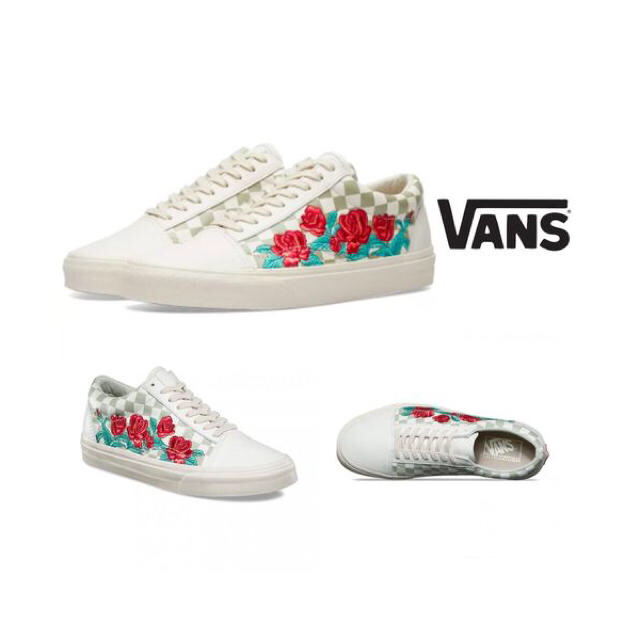 VANS(ヴァンズ)のバンズ　オールドスクール　薔薇　ローズ　レザー　チェック　23  新品未使用 レディースの靴/シューズ(スニーカー)の商品写真