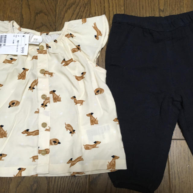 H&M(エイチアンドエム)の☆H&M エイチアンドエム☆ブラウス　パンツ　セット　70 新品　イヌ柄　可愛い キッズ/ベビー/マタニティのベビー服(~85cm)(ワンピース)の商品写真