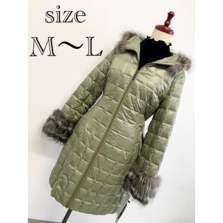 ZARA - 秋冬 ダウンコート モスグリーン 無地 m〜L ファー付 着痩せ ...