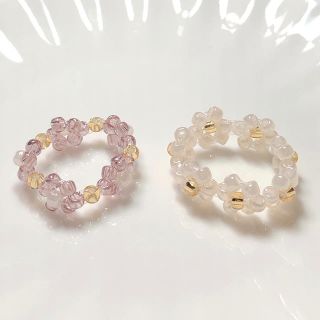 パープル　ゴールド　ビーズリング　비즈반지　ハンドメイド(リング)