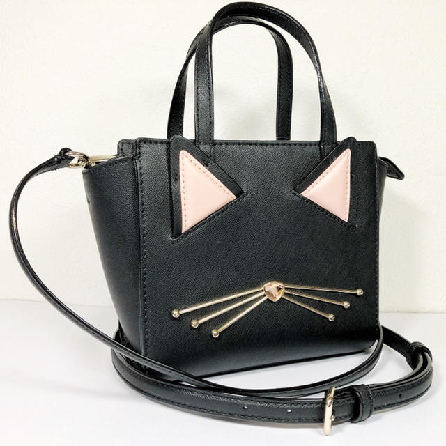 未使用品【ケイトスペード】猫・レザー2wayハンドバッグ-