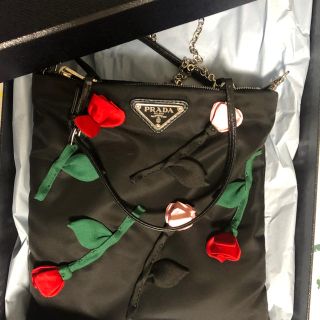 PRADA 2WAY ショルダーバッグ キャンバス カゴ フラワー ブラック