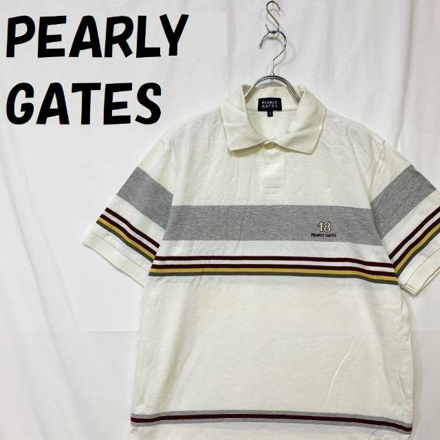 PEARLY GATES(パーリーゲイツ)の【人気】パーリーゲイツ ゴルフウェア ポロシャツ 刺繍ロゴ ボーダー サイズ5 メンズのトップス(ポロシャツ)の商品写真