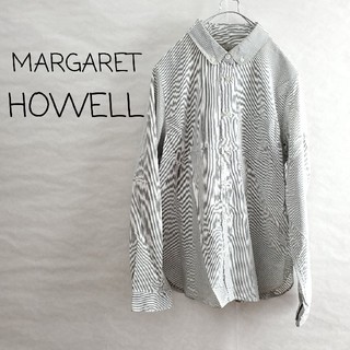 マーガレットハウエル(MARGARET HOWELL)のマーガレット・ハウエル　シルク　丸襟ストライプシャツ(シャツ/ブラウス(長袖/七分))