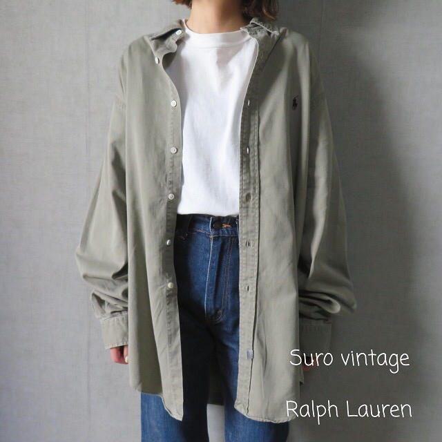 POLO RALPH LAUREN(ポロラルフローレン)の90s ラルフローレン 刺繍ロゴ シャツ グレー 古着女子 vintage レディースのトップス(シャツ/ブラウス(長袖/七分))の商品写真