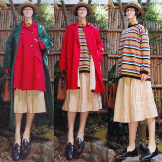 Scye - 日本製 scyeサイ リネン混チェックプリーツロングスカート
