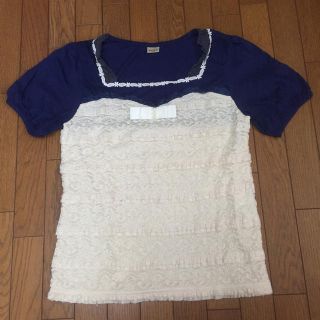 アクシーズファム(axes femme)のaxes ネイビー 白レース(Tシャツ(半袖/袖なし))