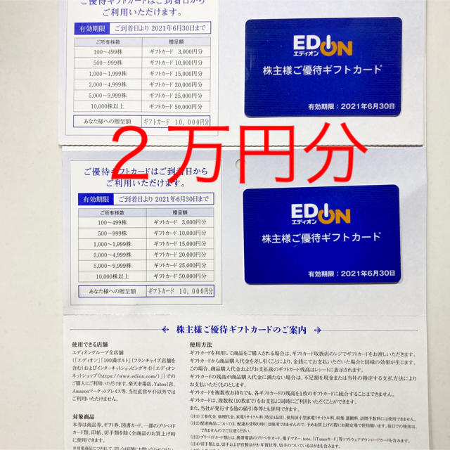 ショッピングエディオン 株主優待カード20000円分