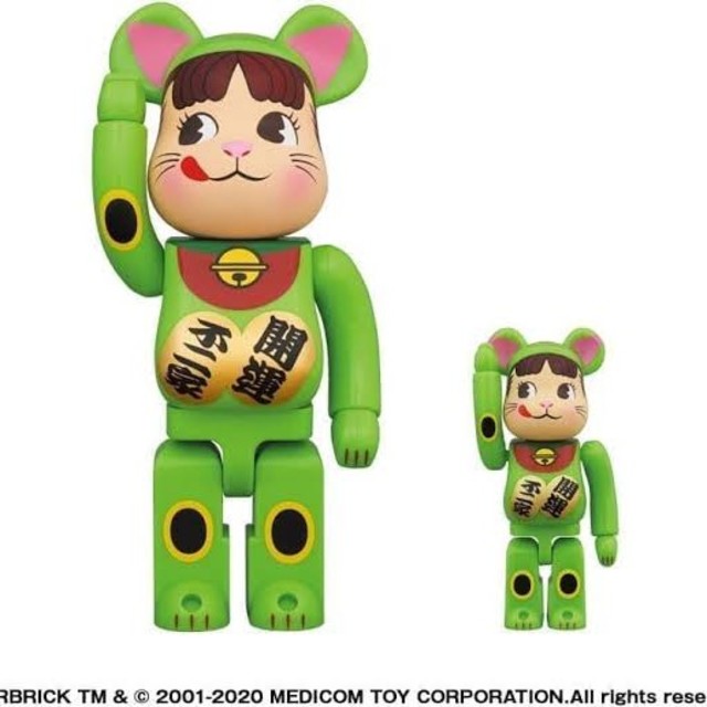 BE@RBRICK 招き猫 ペコちゃん 蛍光グリーン 100％ ＆ 400％