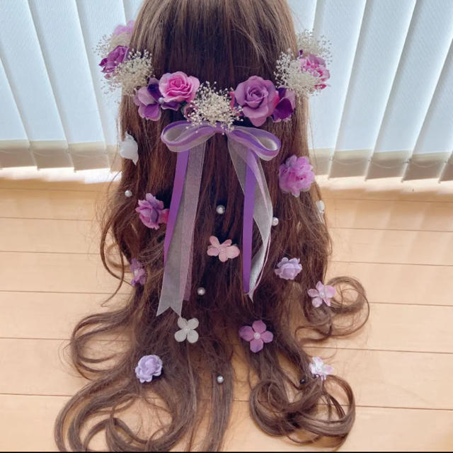 ヘッドドレス♡ラプンツェルハーフアップ髪飾り♡紫 - ヘッドドレス/ドレス