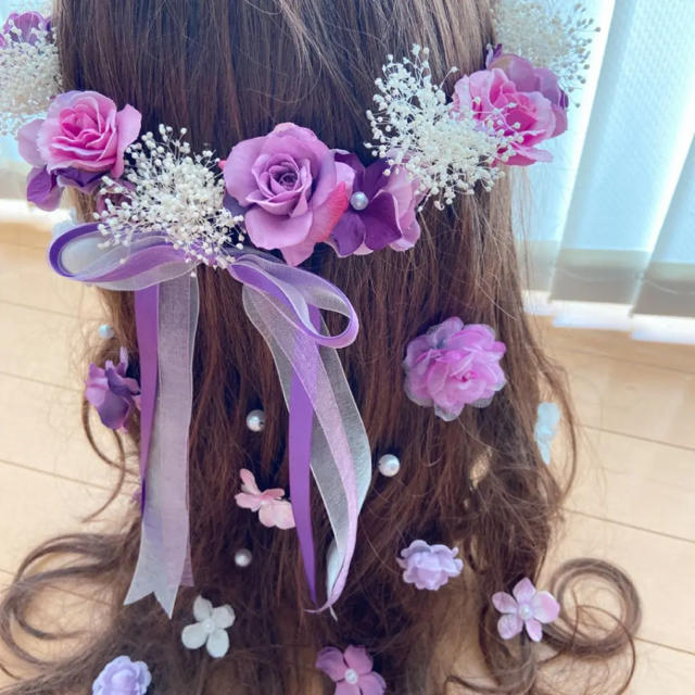 ヘッドドレス♡ラプンツェルハーフアップ髪飾り♡紫 ヘッドドレス♡ラプンツェルハーフアップ髪飾り♡紫