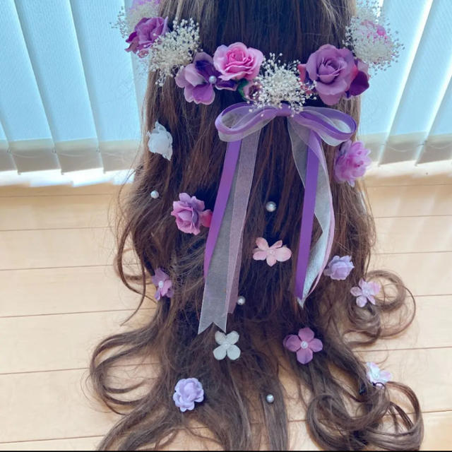 ヘッドドレス♡ラプンツェルハーフアップ髪飾り♡紫 ヘッドドレス♡ラプンツェルハーフアップ髪飾り♡紫