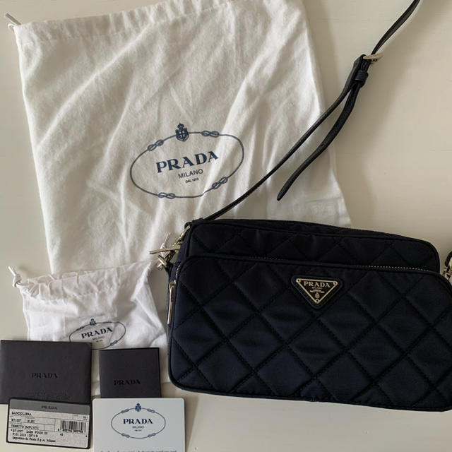 美品✨ PRADA プラダ ￼チェーン ショルダーバッグ キルティング ブラック