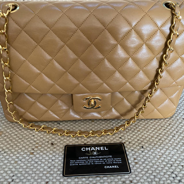 レディースCHANEL マトラッセWフラップチェーンショルダーバッグ ラムスキン ベージュ