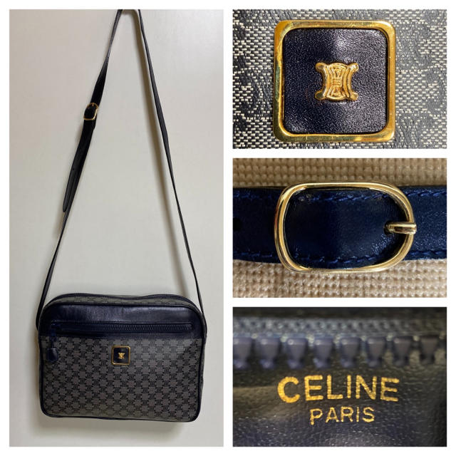 美品　CELINE オールド　セリーヌ ブラゾン ショルダー　バッグ　ネイビー