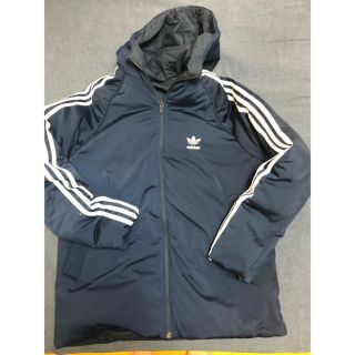 アディダス(adidas)のアディダス  直営店　紺　ジャージ素材　ダウンジャケット　リバーシブル　Ｓ〜M(ダウンジャケット)