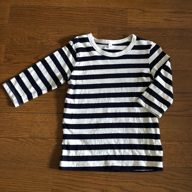 MUJI (無印良品)(ムジルシリョウヒン)のボーダー7分袖Tシャツ キッズ/ベビー/マタニティのキッズ服女の子用(90cm~)(Tシャツ/カットソー)の商品写真