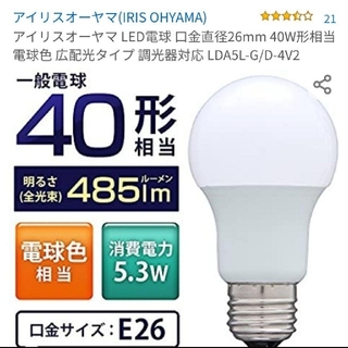 アイリスオーヤマ(アイリスオーヤマ)のアイリスオーヤマ LED電球2個 口金直径26mm 40W形相当 電球色(蛍光灯/電球)