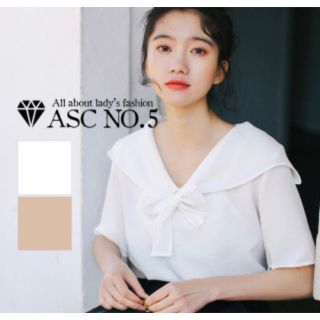 ★【ASC NO.5】セーラー風　半袖　ベージュ(Tシャツ(半袖/袖なし))