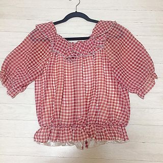 ダブルクローゼット(w closet)のw closet 赤ギンガムチェック(カットソー(半袖/袖なし))