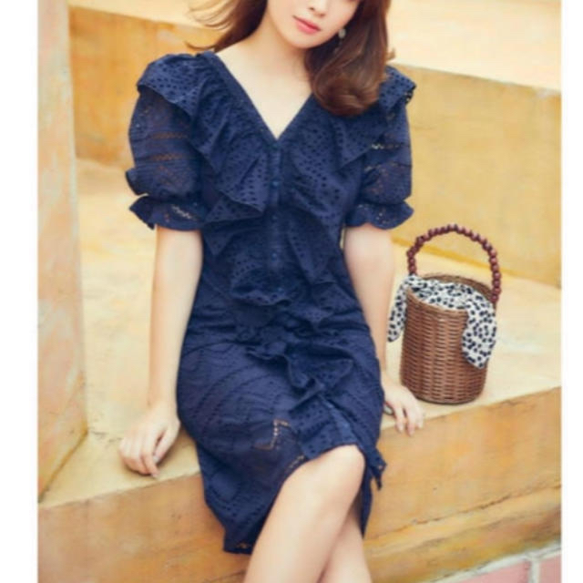 her lip to Cotton Lace Ruffled Dress レディースのワンピース(ひざ丈ワンピース)の商品写真