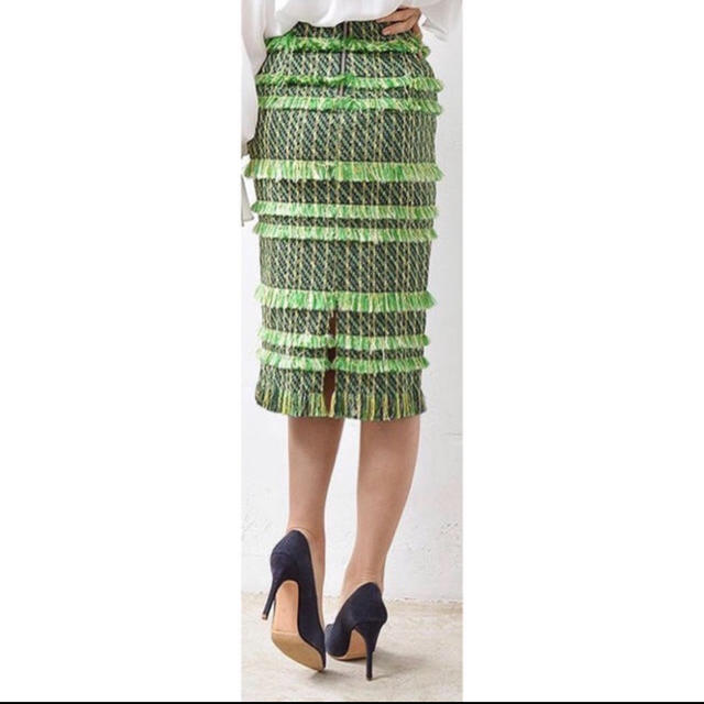 FRAY I.D(フレイアイディー)のフレイアイディー　フリンジ  タイトスカート　グリーン レディースのスカート(ひざ丈スカート)の商品写真