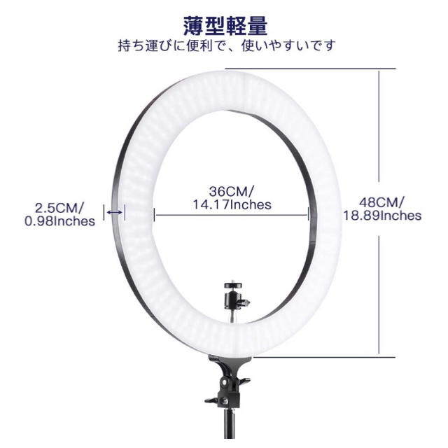 直径48cm/18インチ LEDリングライト カメラ写真ビデオ用照明キット