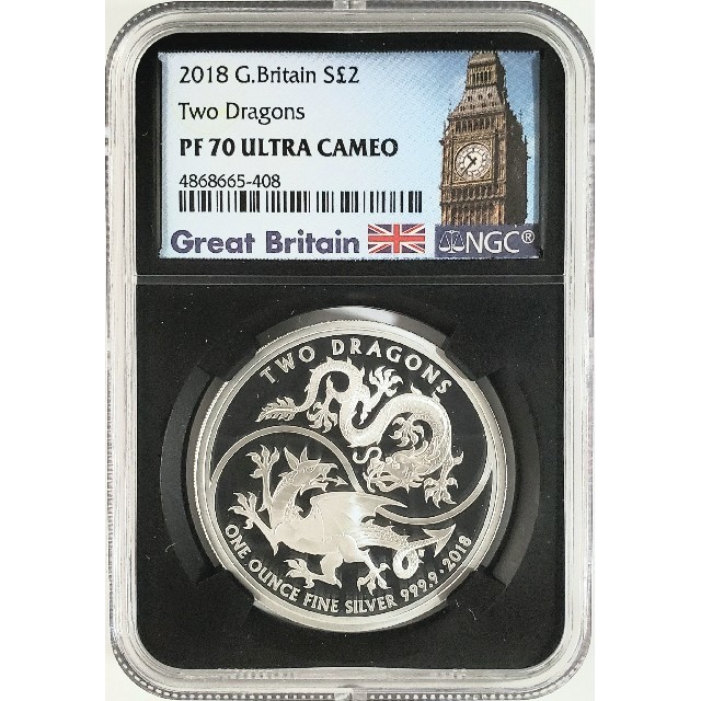 最高鑑定】イギリス 2018 2頭のドラゴン 銀貨 NGC PF70 英国 直販専門