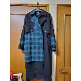 パメオポーズ(PAMEO POSE)のPAMEO POSE Caos Coat ブラック／グリーン トレンチコート(トレンチコート)