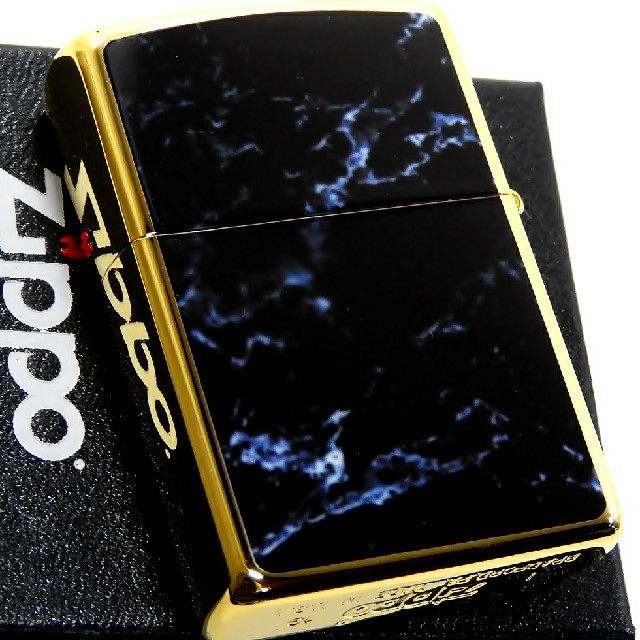 ZIPPO(ジッポー)の送料無料☆zippo☆両面☆大理石柄ブラック☆コーナーロゴ☆GD＆BK☆ジッポ メンズのファッション小物(タバコグッズ)の商品写真