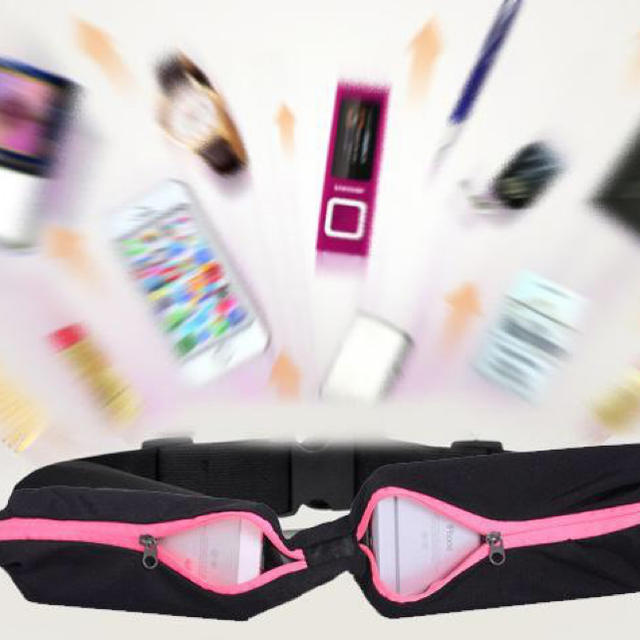 ダイエット　ポーチ　ウエストポーチ  Wポケット ウエストポーチ　簡単装着 レディースのバッグ(ボディバッグ/ウエストポーチ)の商品写真