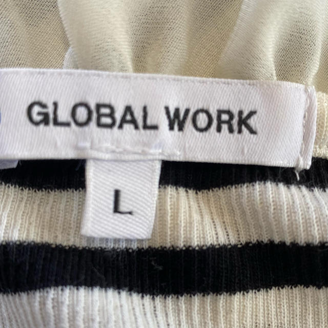 GLOBAL WORK(グローバルワーク)のGLOBAL WORK 襟シフォン リブ長袖ボーダーカットソー　L サイズ レディースのトップス(カットソー(長袖/七分))の商品写真