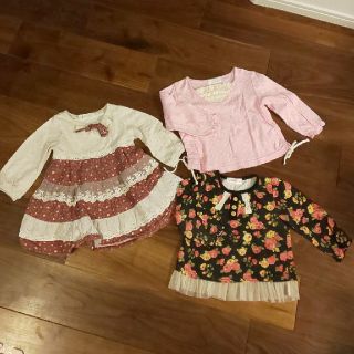 エル(ELLE)の花柄レースワンピ&ELLEピンクカットソー&花柄レースカットソーセット 90(Tシャツ/カットソー)