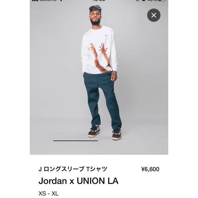 62CM肩幅UNION × JORDAN THE J L/S T-SHIRT WHITE