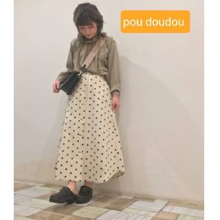 プードゥドゥ(POU DOU DOU)のpoudoudou☆ドット柄フロント釦ロングスカート☆未使用(ロングスカート)