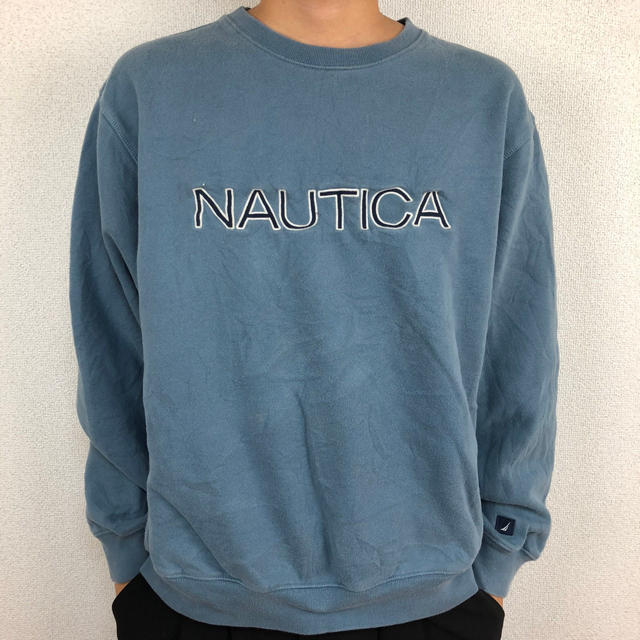 NAUTICA(ノーティカ)のノーティカ NAUTICA 90s 刺繍ロゴ スウェット トレーナー 水色 古着 メンズのトップス(スウェット)の商品写真