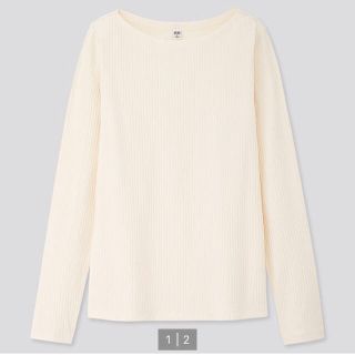 ユニクロ(UNIQLO)のリブボートネックT  UNIQLO オフホワイト(Tシャツ(長袖/七分))