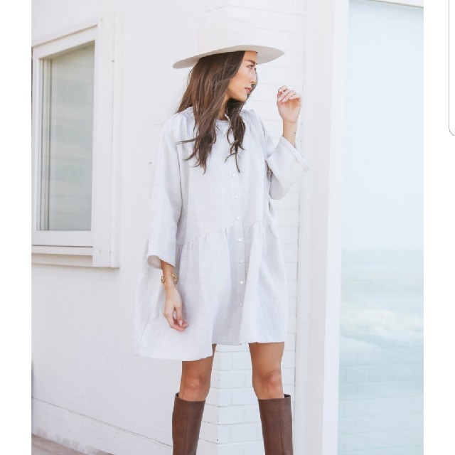 Stand Collar Shirt Dress Beige アリシアスタン - ミニワンピース